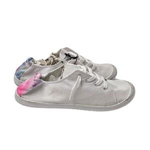 Olivia Miller White Canvas Lace Up Sneakers Rainbow Tie Dye Heel Womens 10